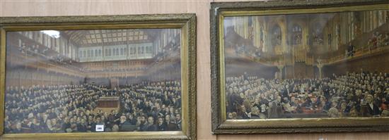 A pair of late Victorian chromolithographs, House of Lords and House of Commons